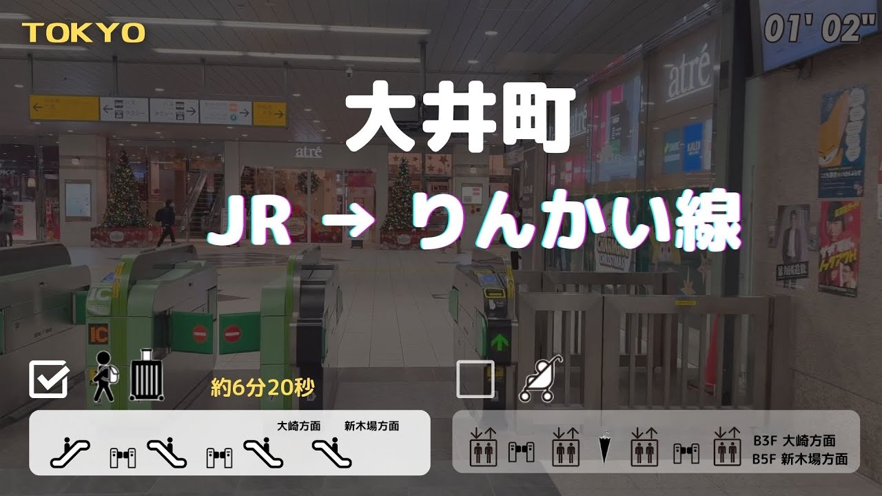 【大井町駅】JR線からりんかい線へ　==階段のない乗り換え==
