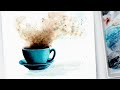 Watercolor COFFEE MUG loose style painting - step by step tutorial with FREE SKETCH