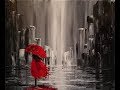 A Walk in the Rain Step by Step Acrylic Painting on Canvas for Beginners