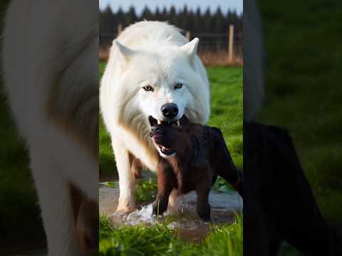 Cow vs snow wolf fight for baby #motherslove #cow #calf #snowwolfff