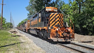 Wheeling and Lake Erie SD40-2 #7011 leads eastbound stone train through Medina Ohio. 5-19-24