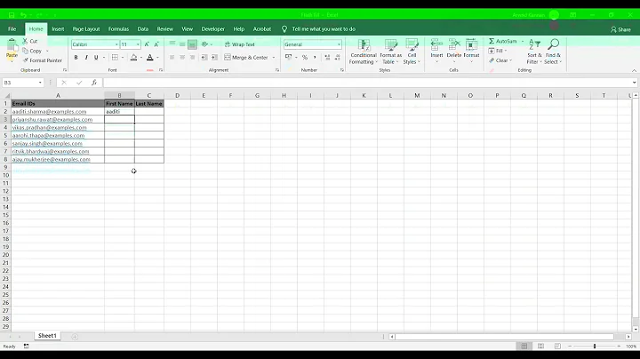Get First and Last Name from Email Address in Excel Using Flash Fill feature