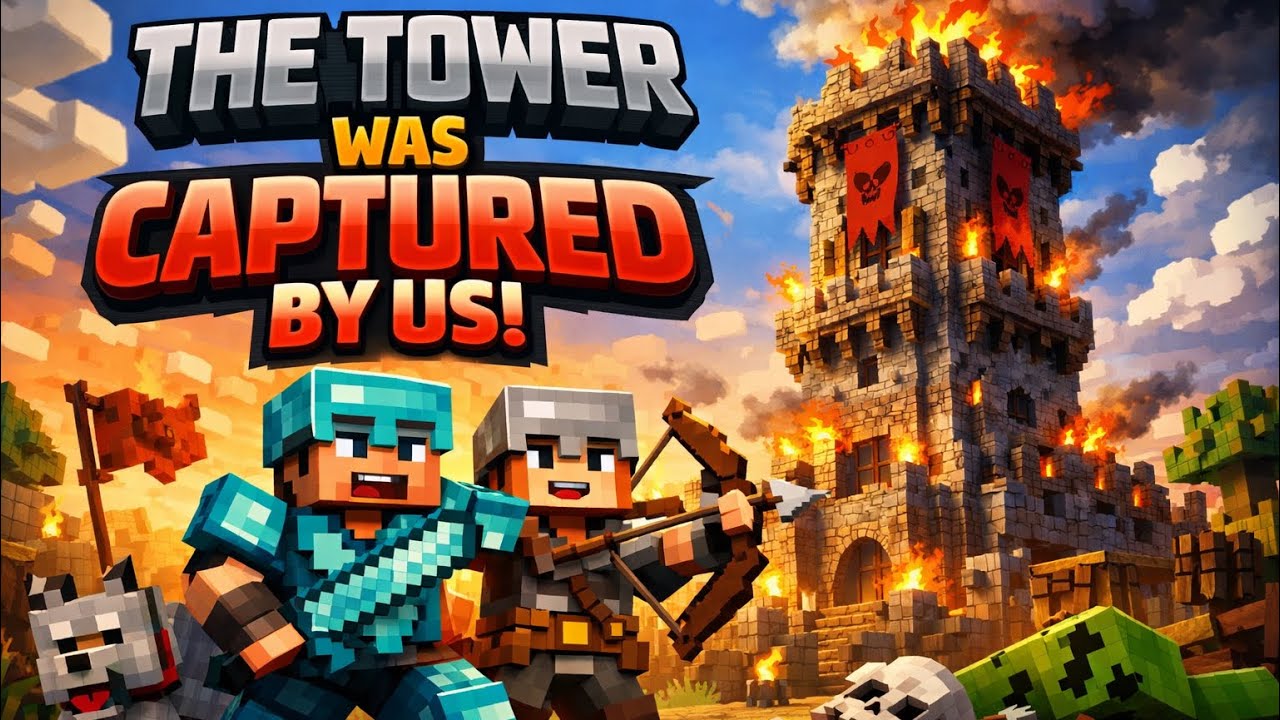 Minecraft Live Stream. The tower was captured by us. Мы захватили башню в Minecraft.￼￼
