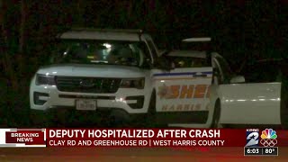 Deputy hospitalized after crash in west Harris County, deputies say
