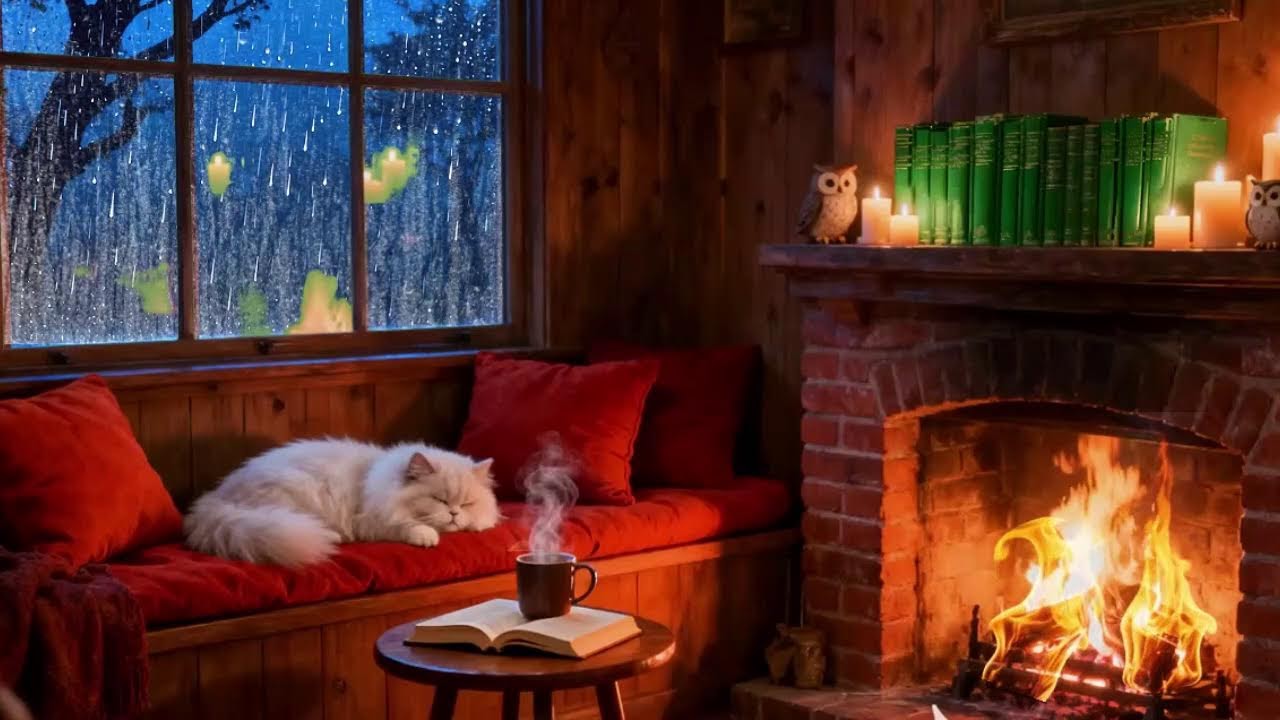 Fireplace and Rain Ambience for Sleep | Stress Relief, No Ads