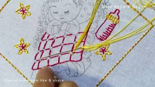 Hand embroidery sleeping baby | Embroidery for Kids | Baby clothes 2023