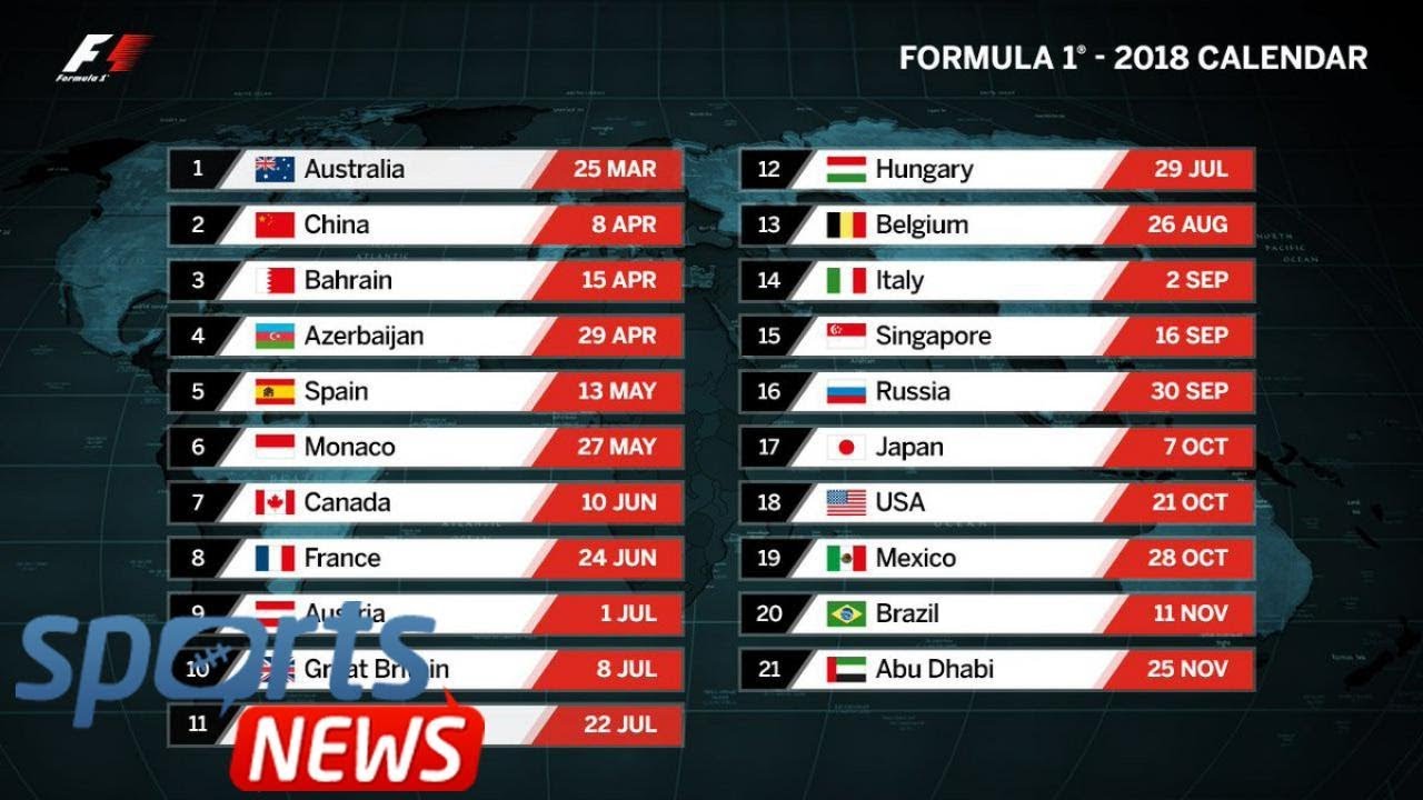 F1 calendar 2018 Formula One race dates and locations confirmed when