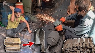 Manufacturing Process of Super Sharp Meat Cleaver Knife From Rusted Leaf Spring