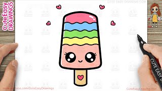How to Draw a Cute Rainbow Ice-Cream, Drawing and Coloring for Kids and Toddlers