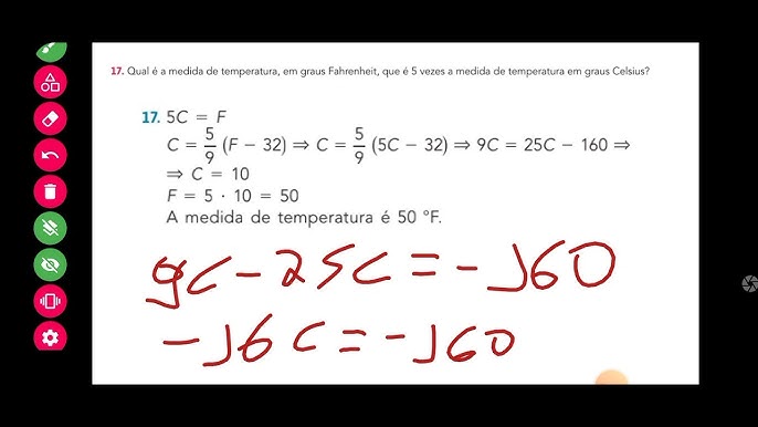 Para transformar graus Fahrenheit em graus Celsius, e vice-versa, usa-se a  relação c/5=f-32/9  