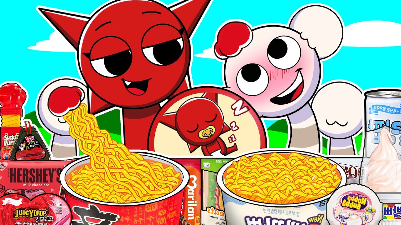 Mroona and Wyrum Eating Outdoor: Giant Cup Noodles Hershey's Juicy Drop Gummies Hubba Bubba | ASMR