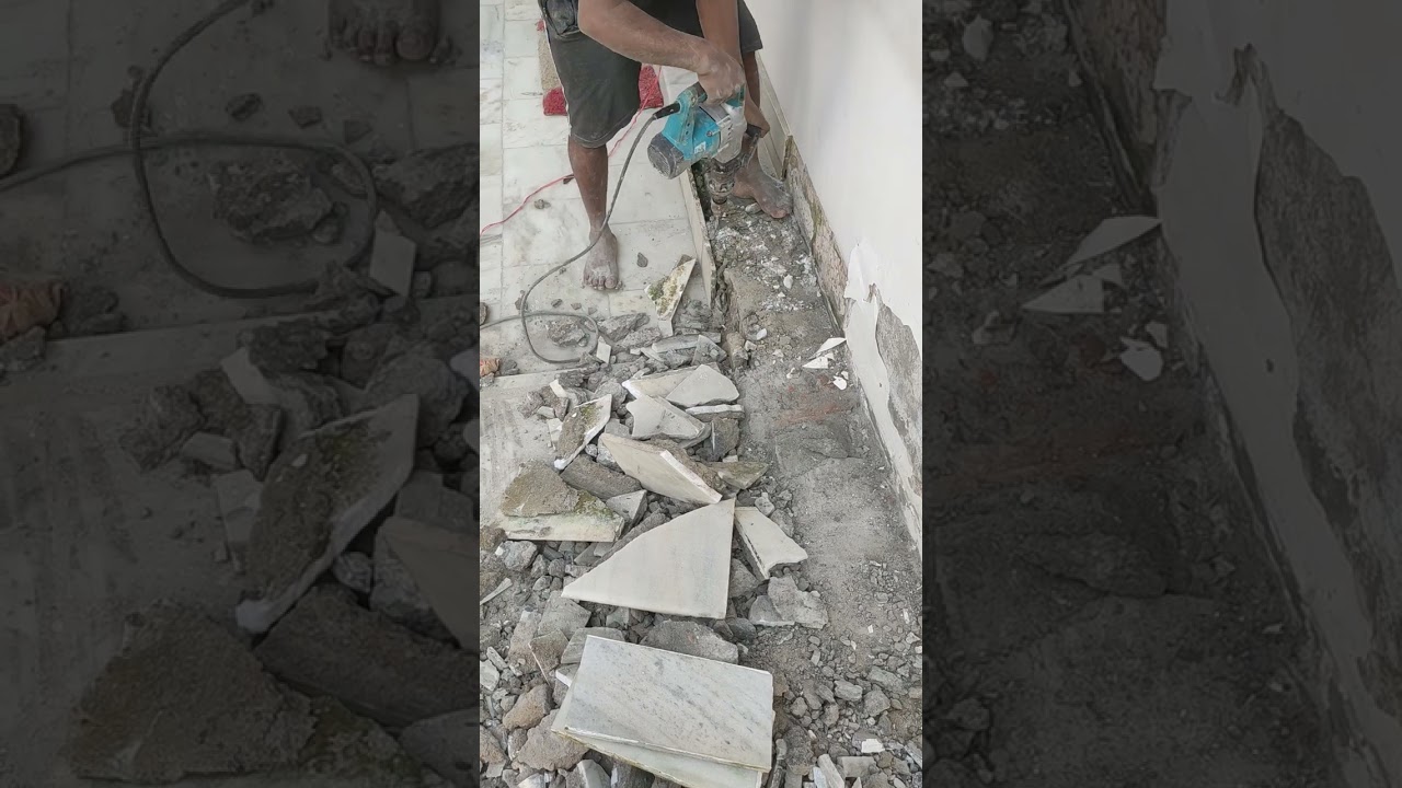 White marble removing in lawn floor, White marble