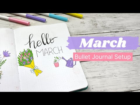 MARCH BULLET JOURNAL 2022 PLAN WITH ME | Flower Market Inspired Mood Tracker, EASY Monthly Spreads