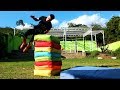 Learn colors with parkour flips  kicks in pillows for kids