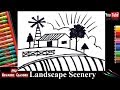 How to draw Simple Landscape Black and White Scenery Drawing in a minute Step By Step for Begineers