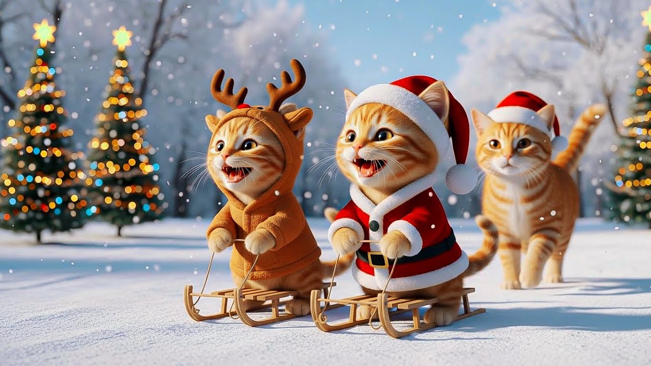 Ginger Kitten and Mama Cat Dress as Santa to Bring Christmas Gifts to All the Stray Cats 🎅🐾