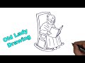 How To Draw An Old Lady Line Drawing Old Lady Reading A Book And Sit In On A Rocking Chair 