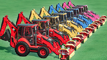 Transport With COLORS - MEGA GRASS JOB with CAT BACKHOE LOADERs - Farming Simulator 22