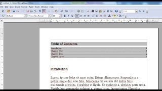 how to create a table  of contents in a  document? OpenOffice