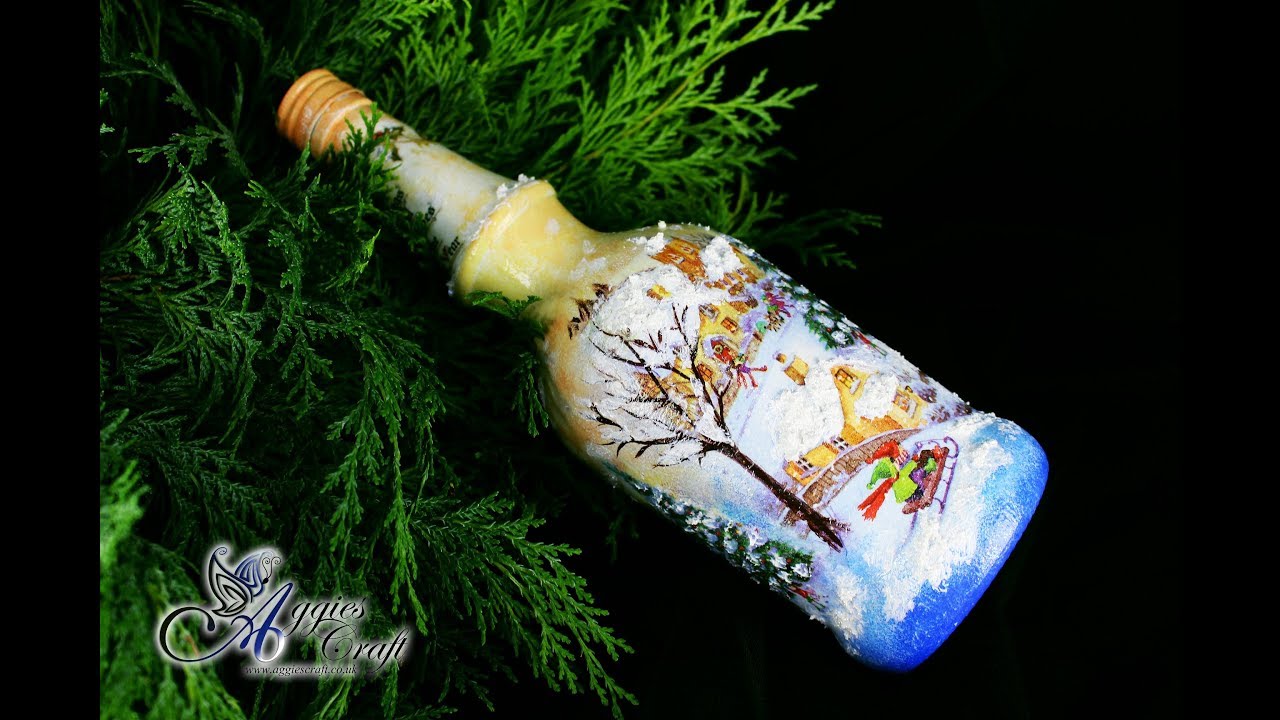 Decoupage Wine Bottle Christmas Craft - Mod Podge Rocks