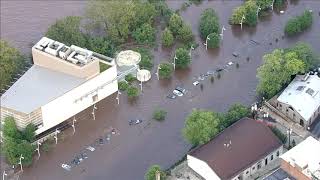 Chopper 6 over historic flooding of Schuylkill River in Philadelphia