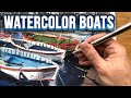 DETAILED Boats in Watercolor! Watercolor Painting Process