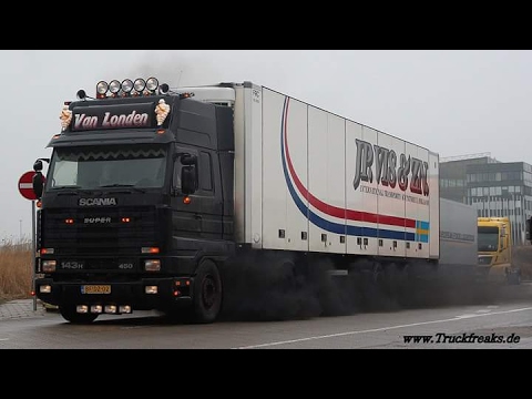 Scania 143m 450 V8 - Van Londen Open Pipe Sound + Smoke (reupload) [HD]