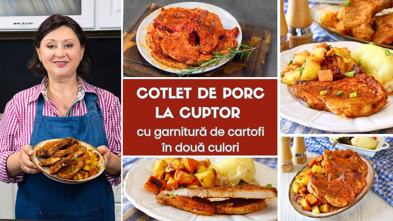 Prânz super rapid și gustos: cotlet de porc la cuptor cu cartofi în 2 culori