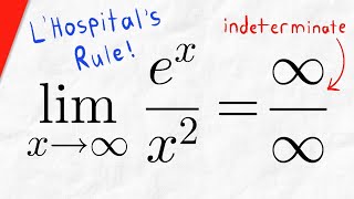 L'Hospital's Rule Twice! Limit of e^x / x^2 as x approaches Infinity  | Calculus I Exercises