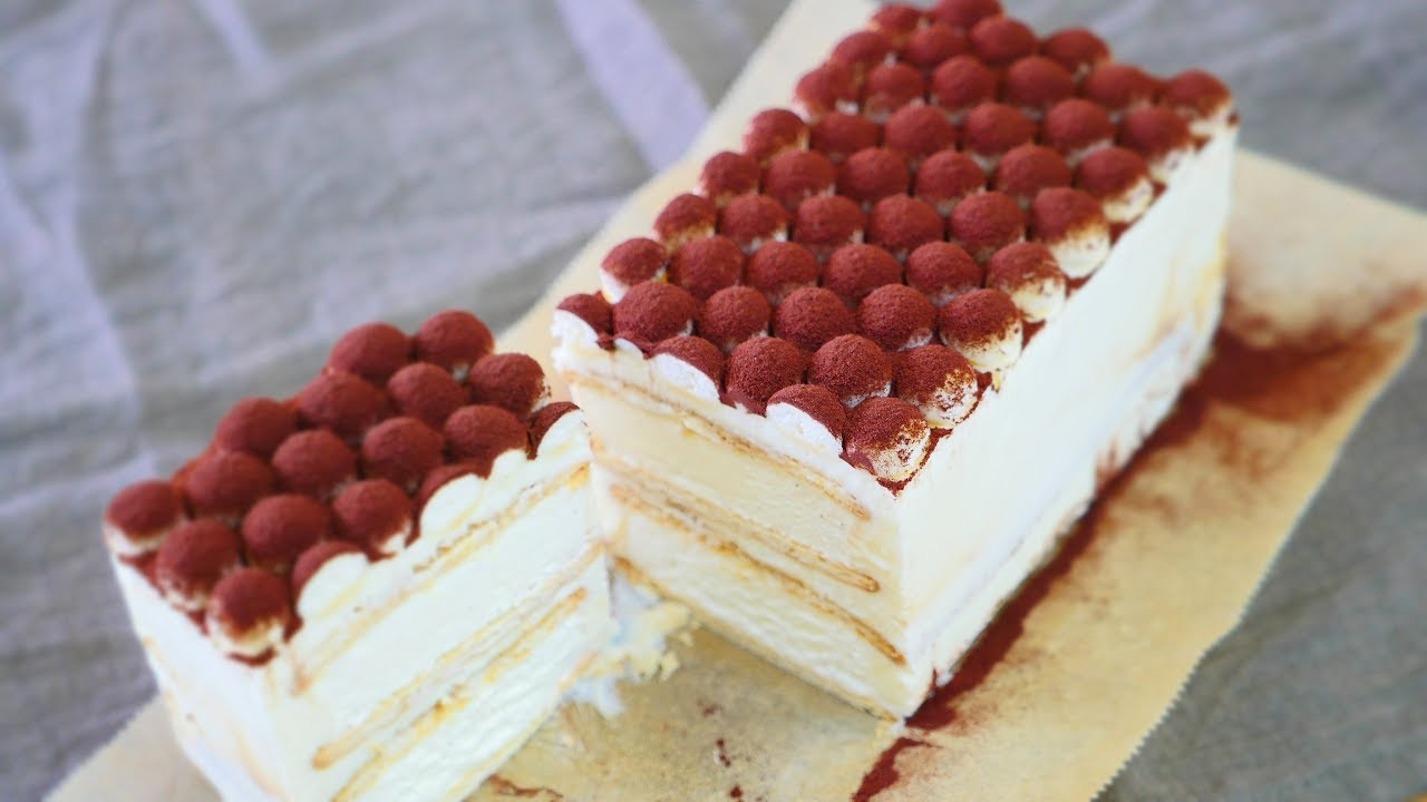 Simple Tiramisu Ice Cream Sandwich Cake アイスクリームビスケットサンドで簡単ティラミスアイスケーキ | MosoGourmet 妄想グルメ