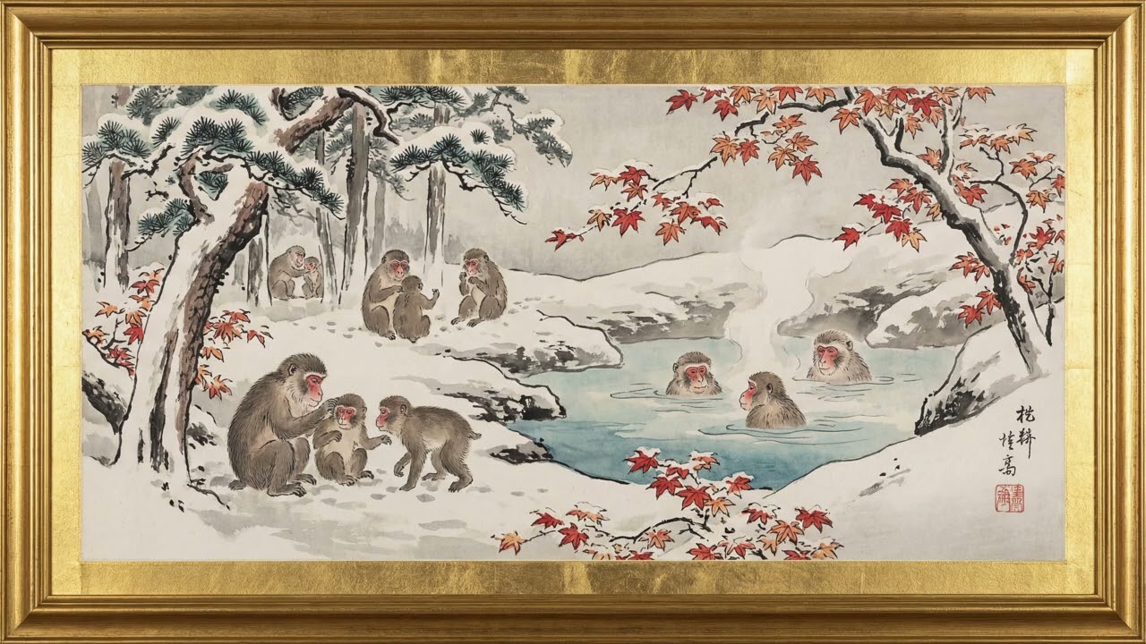 TV Framed ART 4K | Japanese Macaque Monkeys 