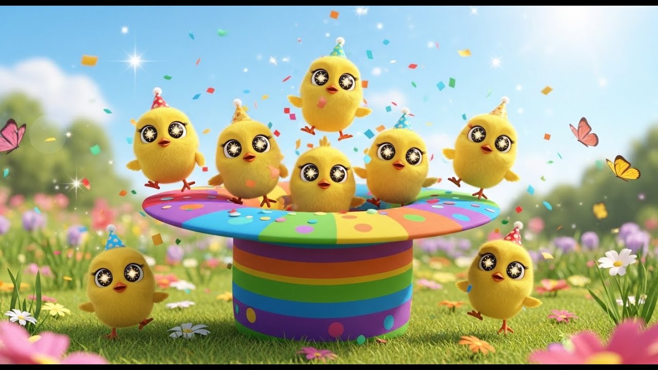 Seven Chicks Jumping in a Hat 🐥🎩 | Counting Song for Kids | Learn Numbers and Fun Rhymes