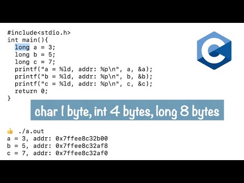 C 012: Char 1 Byte; Int 4 Bytes; Long 8 Bytes - Youtube