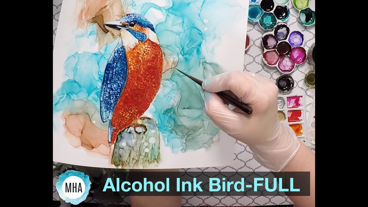 FULL-ALCOHOL INK BIRD PAINTING - COMPLETE TUTORIAL For Beginners OR  Advanced with a WISPY Background 