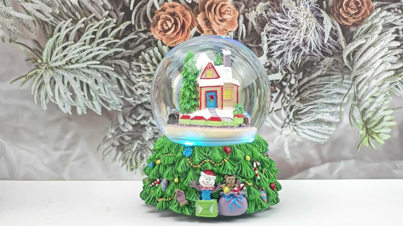 Merinevi Mini Train Winter House Christmas Tree Snow Globe, Music "Oh Christmas Tree" Filmed in 2025