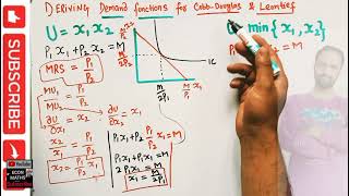 Demand function of Cobb Douglas and Leontief (perfect complement)  utility function. #microeconomics