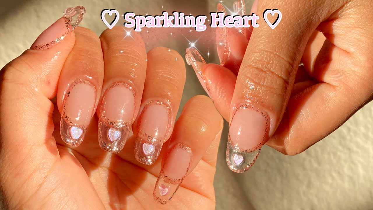 Sparkling Heart Gel Nail •Easy Gel Nail •aesthetic nail •gel x