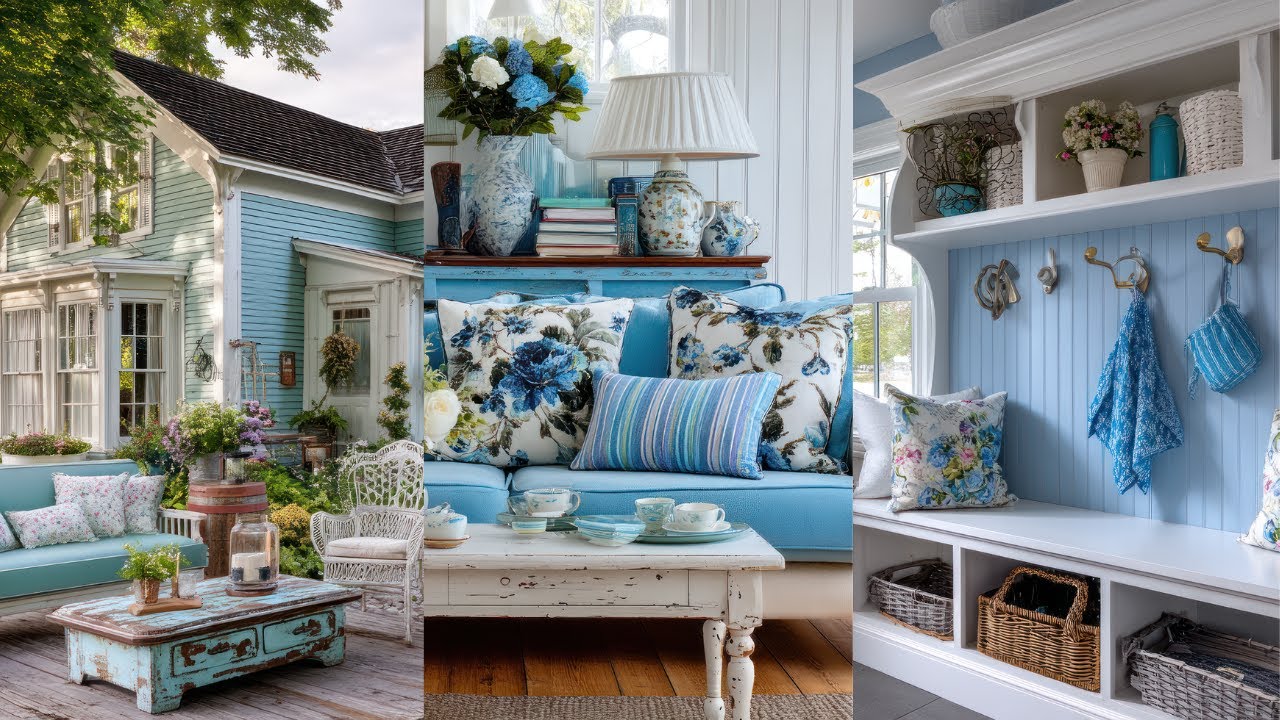 Неподвластный времени сине-белый стиль загородного дома | Винтажный декор от бабушки с очарование...