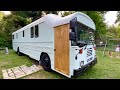 School Bus Conversion Episode 13 - THE EXTERIOR IS COMPLETE!!! HUGE TRANSFORMATION!