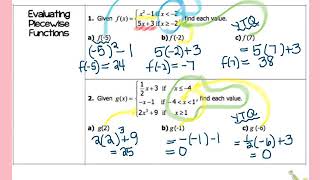 Acc Algebra 2A Lesson 3:1 Piecewise Funtions - Part 1