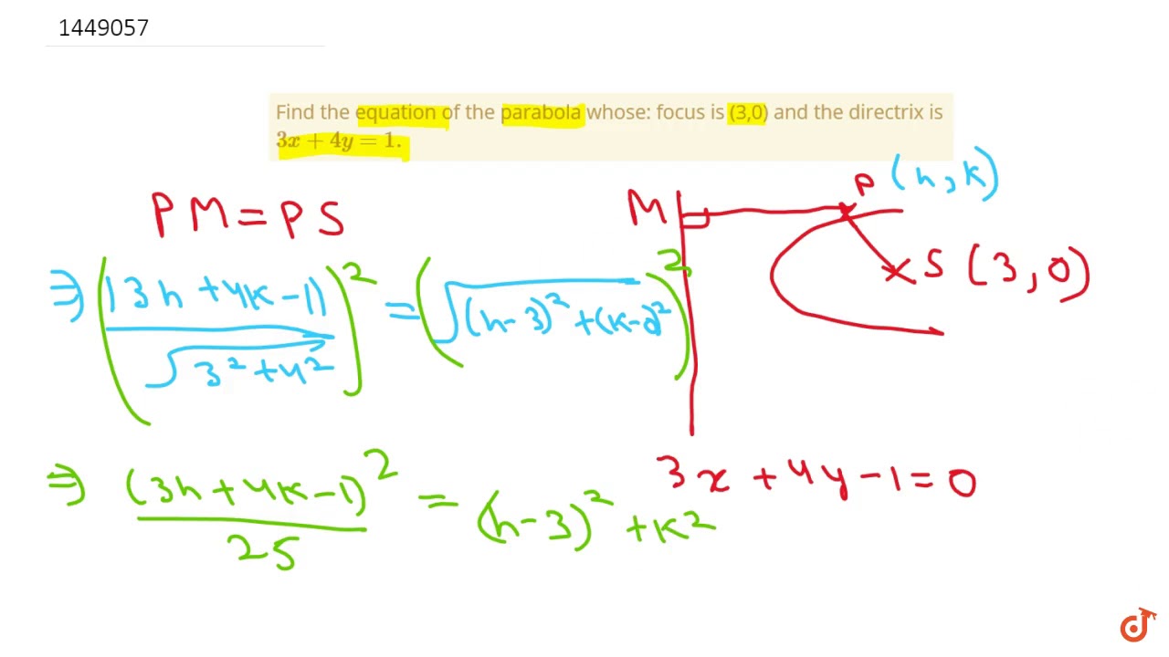 Write The Equation Of A Parabola With Focus 2 4 And
