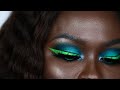 TURQUOISE & NEON GREEN LINER MAKEUP TUTORIAL FOR HOODED EYES  FT. ACE BEAUTY || OHEMAA BONSU