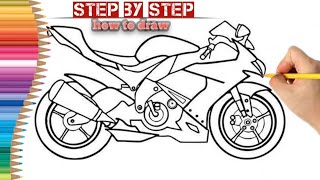 How to draw a super bike | coloring | sportbike drawing toturial | step by step | easy bike drawing