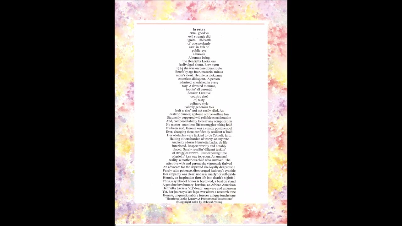 Henrietta Lacks' Legacy; A Phenomenal Touchstone