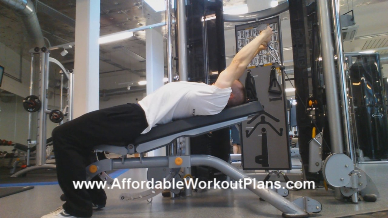 training planner Lying Cable Overhead Triceps Press with V Handle (triceps exercise)