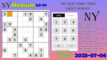 The New York Times Daily Sudoku 2025-07-06 Medium
