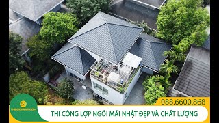 Thi công lợp ngói mái Nhật tại Ecopark, Văn Giang, Hưng Yên - Ngói Romantic Nova - Khung thép nhẹ