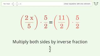 Solve 2x/5-1/2=5: Linear Equation Video Solution | Tiger Algebra