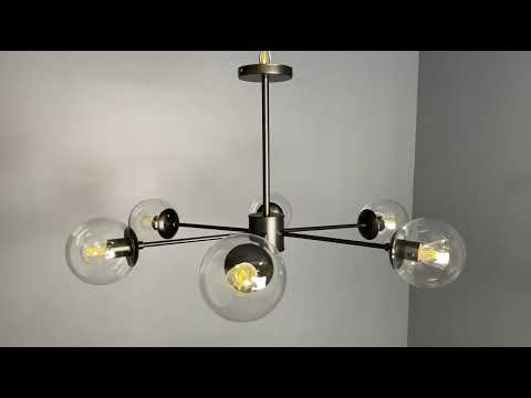 Чорна сучасна люстра на 6 плафонів (52-9807-6 BK+CL), видео 1