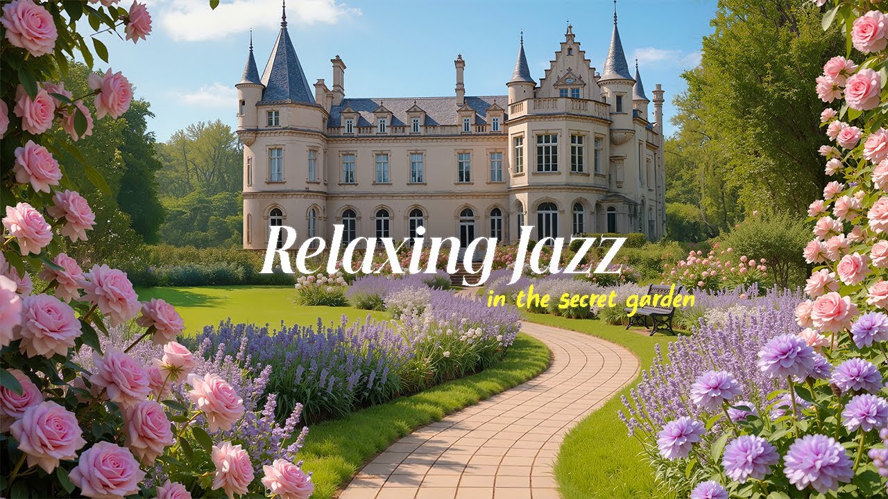 Relaxing Outdoor Cafe Music For Stress Relief | Beautiful Garden With Gentle Jazz To Calm Mind